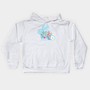 Floral blue rabbit Kids Hoodie